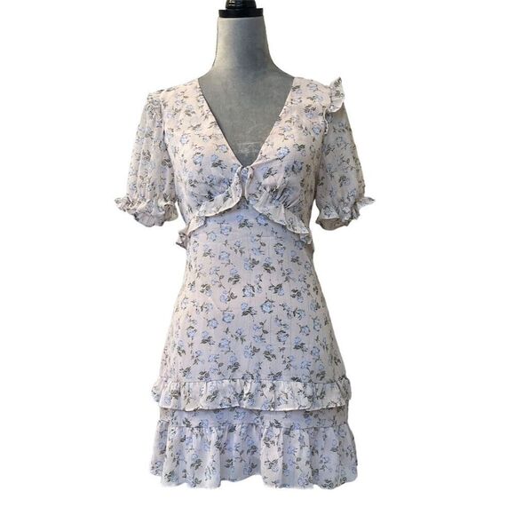 Sweet Spot Dresses & Skirts - Sweet Spot Women's Floral Tiered Mini Dress Size 8 Blue Party V-Neck Fancy Love